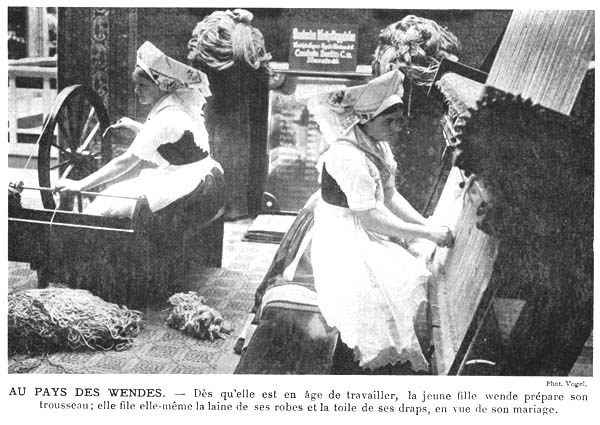 young Wende girls weaving their trousseau